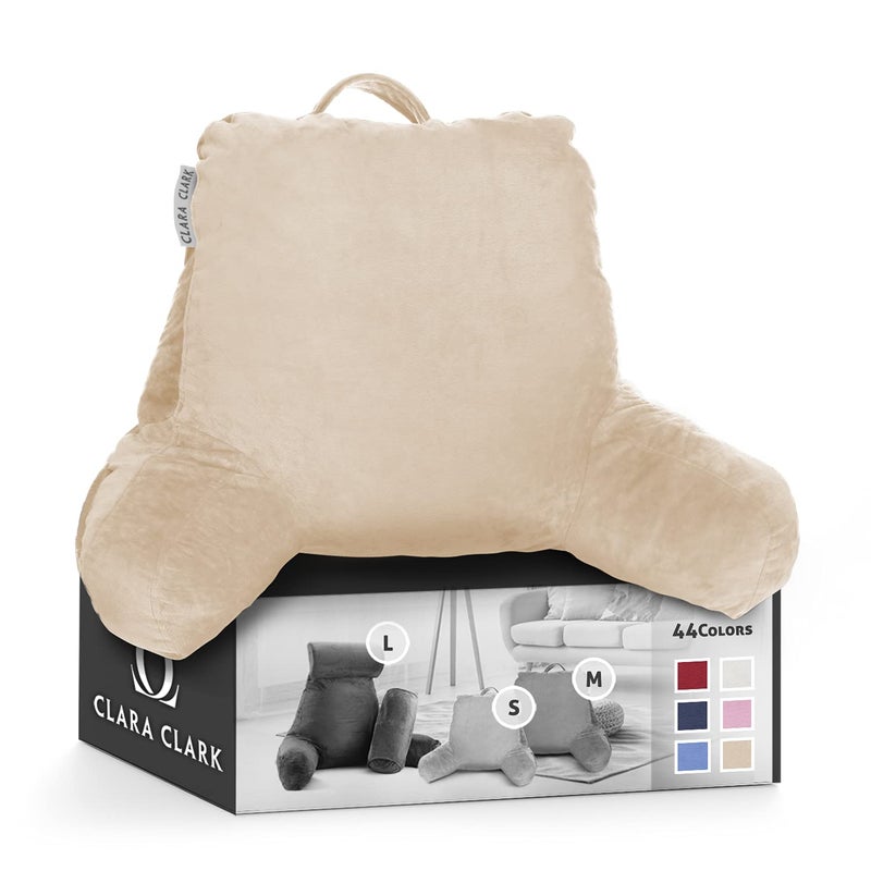 Clara Clark Reading Pillow, Back Rest Pillow for Sitting in Bed with Arms for Kids & Adults - Premium Shredded Memory Foam TV Sit Up Pillow - Medium, Cream - Image 1